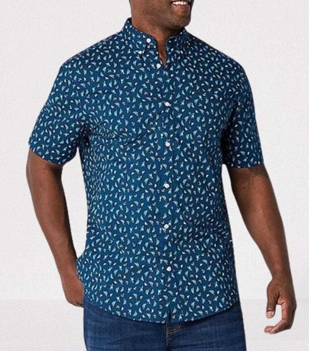 St. John's Bay Men's Classic Fit Short Sleeve Button Down Shirt with Sailboat Pr